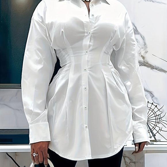 White Sexy Casual Solid Solid Color Shirt Collar Tops - Picture 4 of 8